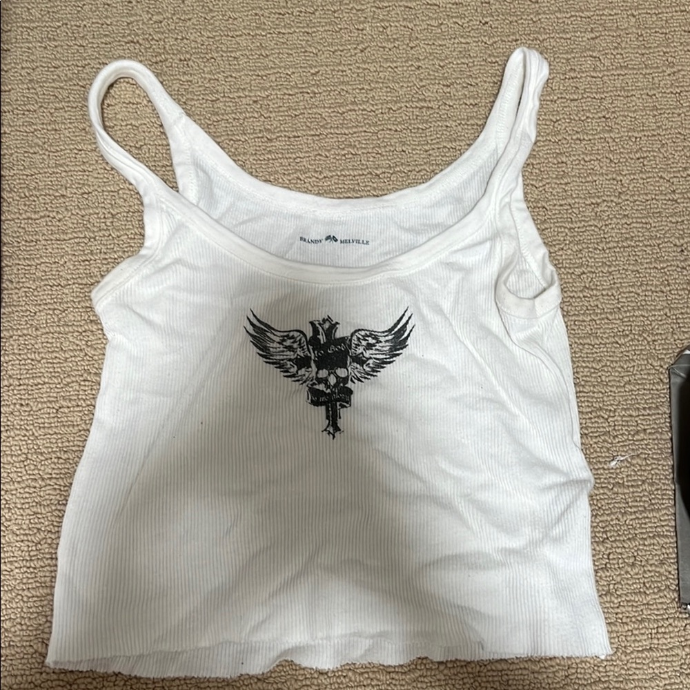 Brandy Melville White Graphic Crop Tank Top